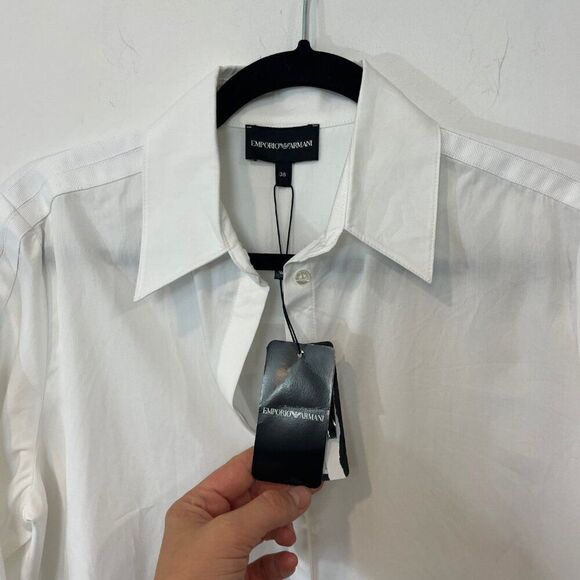 EMPORIO ARMANI Button-Up Shirt EU38 US2 XS White Grosgrain Trim - Picture 7 of 15